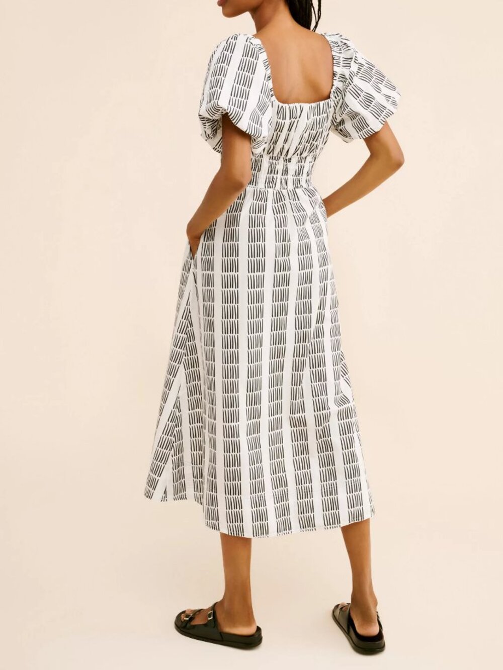 Anthropologie Maeve 100% Cotton Puff-Sleeve Smocked Midi Dress - Picture 11 of 16